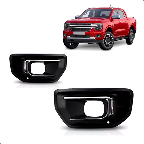 Par Grade Parachoque Para Ranger 2023 A 2025 Friso Cromado Preto Ambos Lados