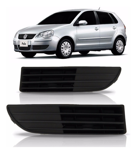 Par Grade Moldura Tela Parachoque Polo 2007 A 2010 Sem Milha Preto
