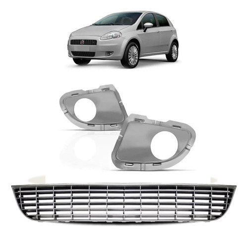 Kit Grade Para Punto 2007 A 2012 Inferior E Milhas Prata Ambos Lados