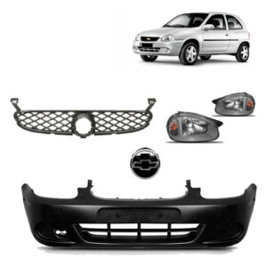 Kit Parachoque Corsa 2000 A 2003 Preto Moldura+grade+farol Preto