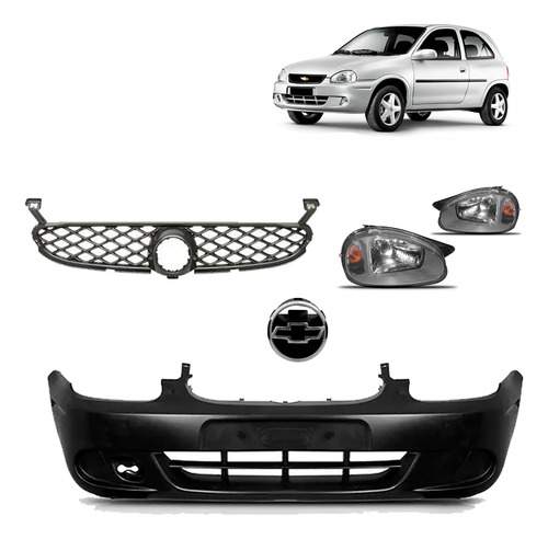 Kit Parachoque Corsa 2000 A 2003 Preto Moldura+grade+farol Preto