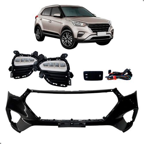 Kit Parachoque Para Creta 2016 2017 Com Kit Farol Milha Para Pintar