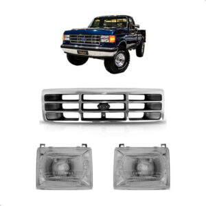 Kit Grade E Farol Cromados Para Ford F1000 1997 1998 A 1999 Cinza Brilhante