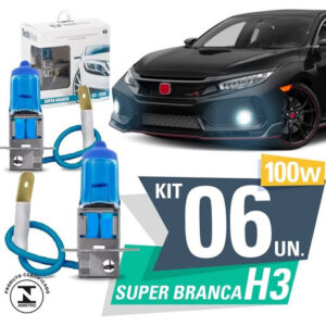 06 Lâmpadas Super Branca Tipo Xenon 8500k H3 55w.