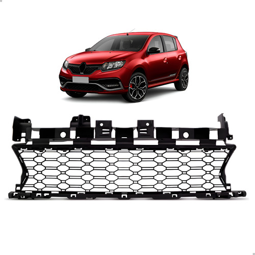 Grade Tela Central Para Sandero 2014 15 16 17 18 19 2020  Preta