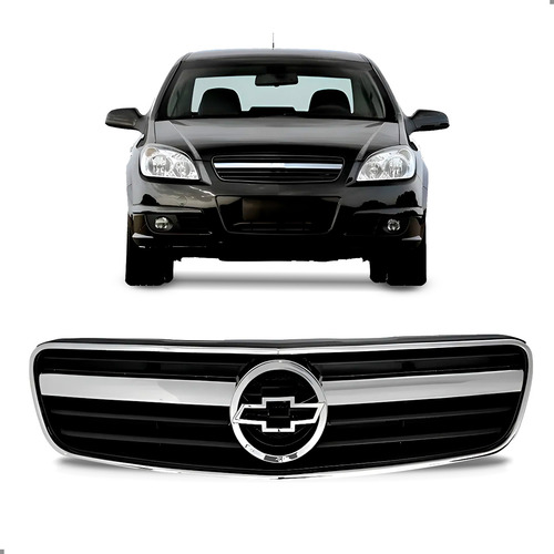 Grade Radiador Para Chevrolet Vectra 2006 A 2008 Friso Crom Preto Brilhante