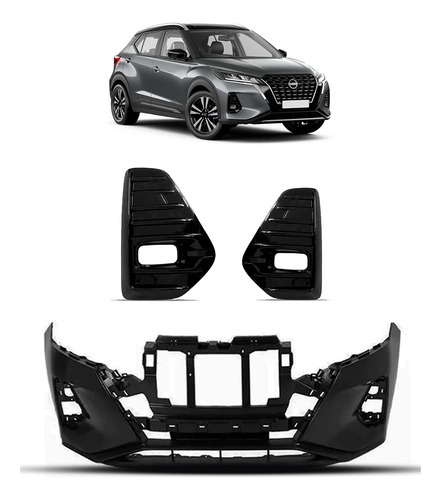 Kit Parachoque Kicks 2022 A 2024 Com Par Grade Lateral Preto