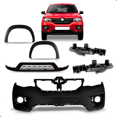 Kit Parachoque Para Kwid 2017 A 2022 Spoiler E Alargadores Preto