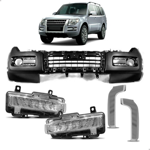 Kit Parachoque + Molduras + Milha Pajero Full 2015 A 2021 Preto
