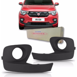 Par Tela Frontal Moldura Milha Fiat Mobi 14 15 2016 Com Furo Preto