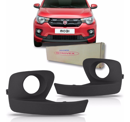 Par Tela Frontal Moldura Milha Fiat Mobi 14 15 2016 Com Furo Preto