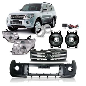 Kit Frente Pajero Full 08/14 Farois Parachoque Tela Milhas Preto