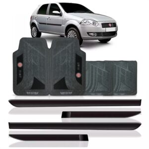 Friso Lateral Fiat Palio G4 2008 A 2015 4p + Jogo Tapete Pvc Preto