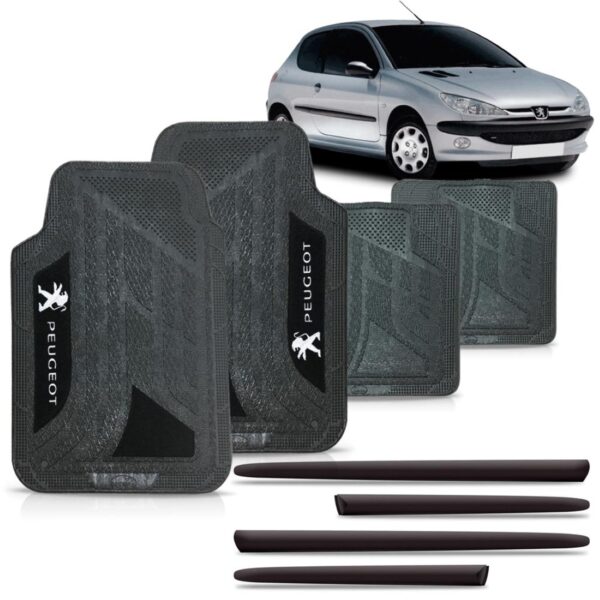 Borrachão Lateral 206 2000/2010 2p  + Jogo Tapet Cor Cinza