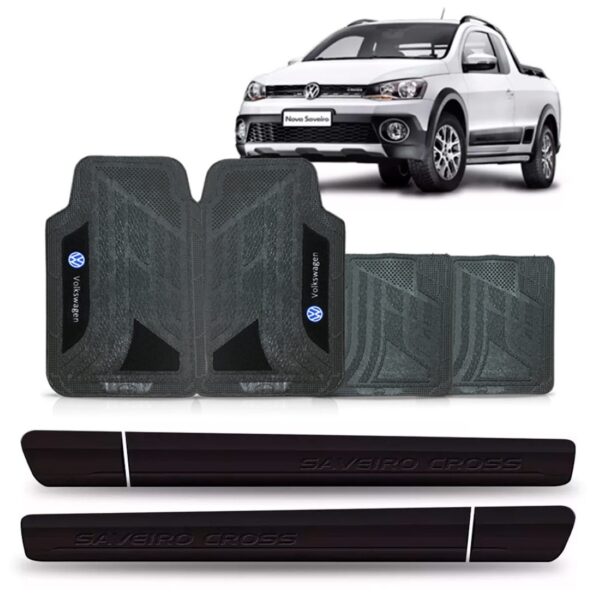 Kit Friso Lateral Saveiro Cross + Jogo Tapete Em Pvc
