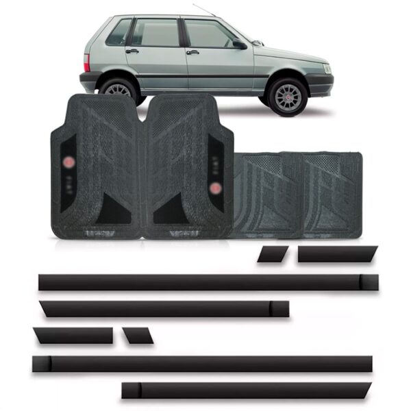 Friso Lateral Fiat Uno 2005 A 2010 4 Porta + Jogo Tapete Pvc