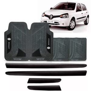 Friso Lateral Clio 2014 A 2017 Preto 4 Portas + Jogo Tapete Preto