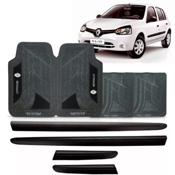 Friso Lateral Clio 2014 A 2017 Preto 4 Portas + Jogo Tapete Preto