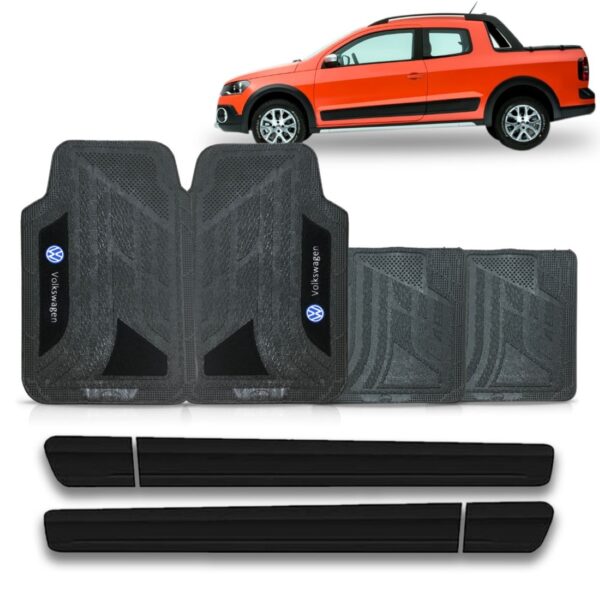 Kit Friso Lateral Saveiro Crosss Com Jogo Tapete Em Pvc