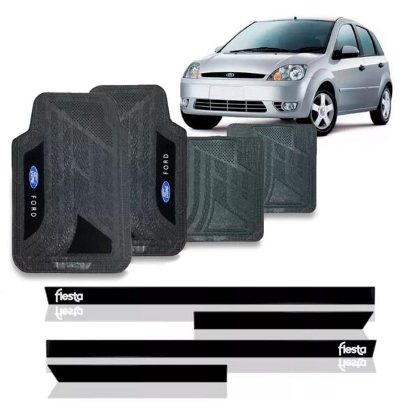 Kit Friso Lateral Fiesta 2005 A 2018 4p + Jogo Tapete Em Pvc