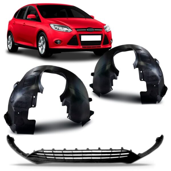 Kit Spoiler Parachoque Focus 2014 A 2018 Com Par Parabarros Preto