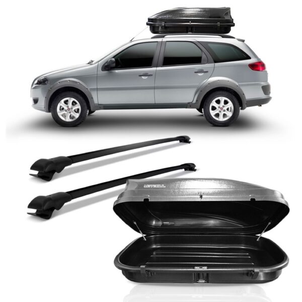 KIT TRAVESSA DE TETO PALIO WEEKEND 1997 A 2016 PRETA COM MALEIRO 510 LITROS