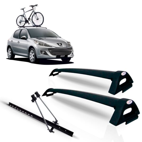 Rack Teto Peugeot 206 207 Hatch 04portas Preto + Transbike Preta