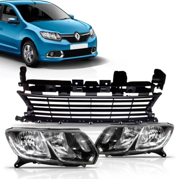 Kit Sandero 2015 2016 Par Faróis + Grade Inferior Preto