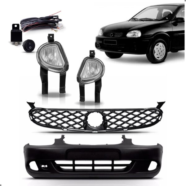 Parachoque Com Grade Farol Milha Corsa 2000 A 2002 1a Linha Preto