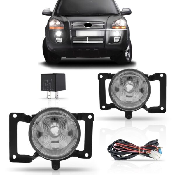 Kit Farol Milha Auxiliar Tucson 2003 A 2014 Cristal