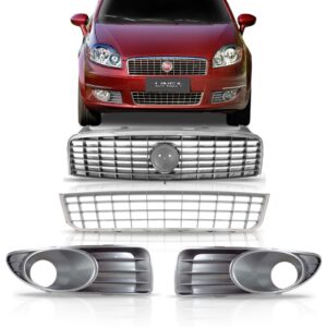 Kit Grades Linea 2008 A 2013 Friso Cromado 04 Peças Preto.