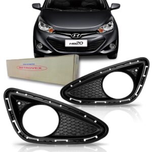 Par Moldura Grade Farol Milha Hb20 Com Furo Farol Milha Preto