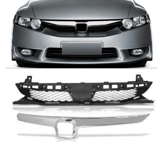 Tela Frontal Com Friso Radiador New Civic 09 10 11 Completa Preto