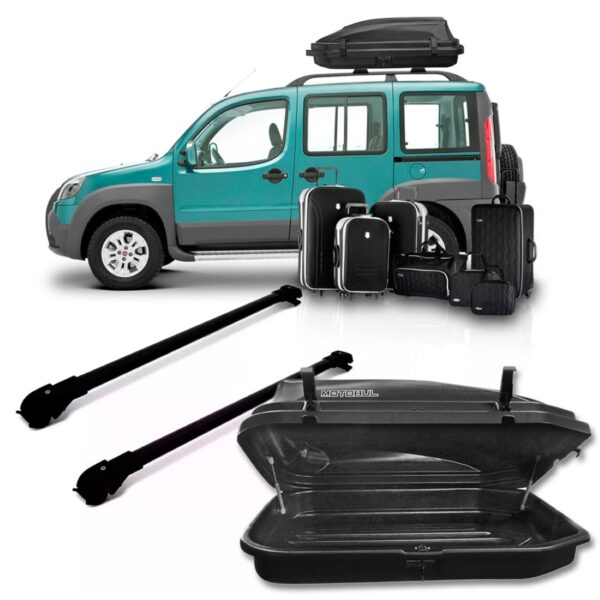 Travessa Rack Slim Doblo 2001 A 2017 + Caixa Bau 270 Litros Preto