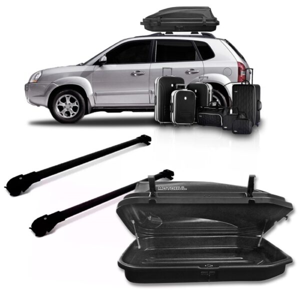 Travessa Rack Slim Tucson 04 A 17 + Caixa Bau 270l Oferta Preto