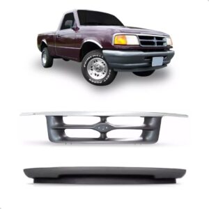 Kit Spoiler E Grade Cromada Para Pickup Ranger 1994 A 1997 Preto