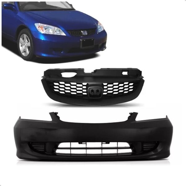 Parachoque Civic 2004 A 2005 C/ Grade Modelo Coupe 1a Linha Preto