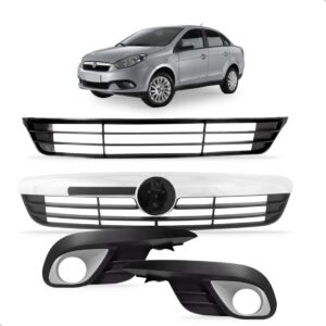 Kit Grade Grand Siena 2013 2014 2015 + Par Moldura Milha Preto Cromado