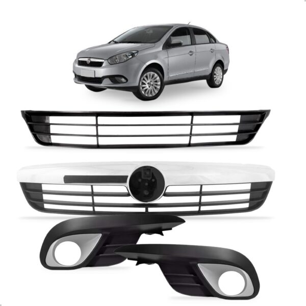 Kit Grade Grand Siena 2013 2014 2015 + Par Moldura Milha Preto Cromado