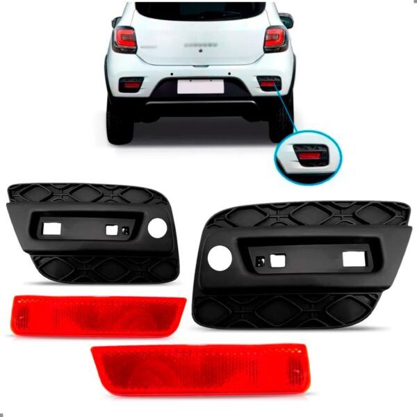 KIT MOLDURA E REFLETOR SANDERO STEPWAY TRASEIRO 2015 A 2020