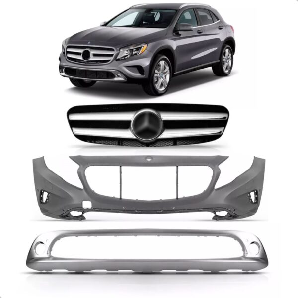 Parachoque Para Mercedes Gla 2014 A 2017 Com Grade E Aplique Cinza