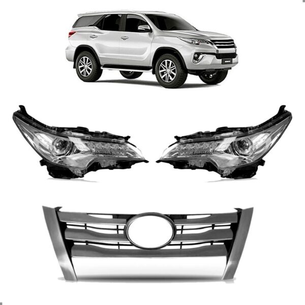 Par Farol Hilux Sw4 2016 A 20 C/ Led E Motor E Grade Cromada Ambos Lados