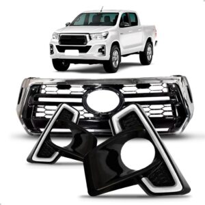 Kit Grade + Moldura Hilux 2018 2019 2020 Cromada E Pto Preto Cromado