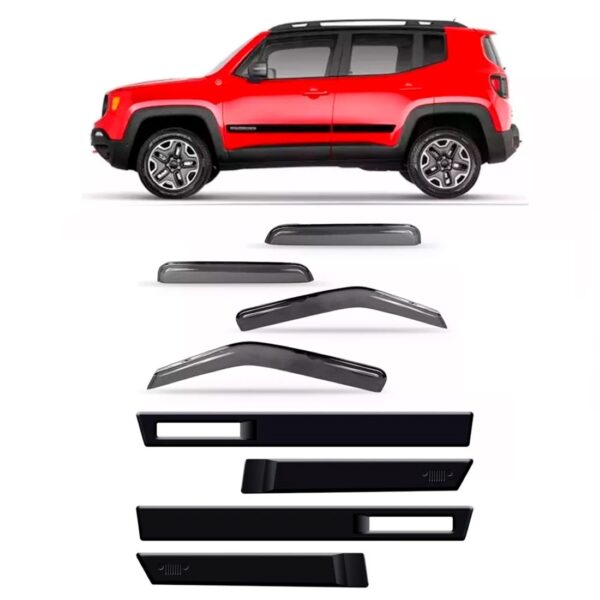 Kit Calha Chuva Jeep Renegade 2014 A 2018 + Friso Lateral Fumê