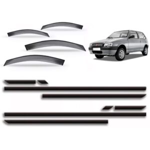 Kit Calha Chuva Fiat Uno 1992 Ate 2009 4p + Friso Lateral Fumê