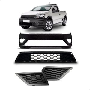 Kit Parachoque Saveiro G7 2017 2018 Gvii Molduras E Grade Preto