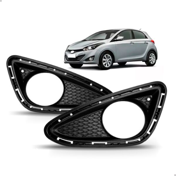 Par Moldura Grade Farol Milha Hb20 2012 A 2015 C/ Furo Milha Preto Ambos Lados