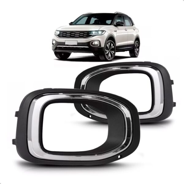 Par Moldura Milha T-cross 2019 A 2023 C/ Furo E Aro Cromado - Preta