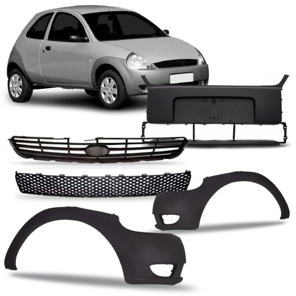 Kit Envolvente Dianteiro Ka 2002 A 2007 Com Grade Novo Preto