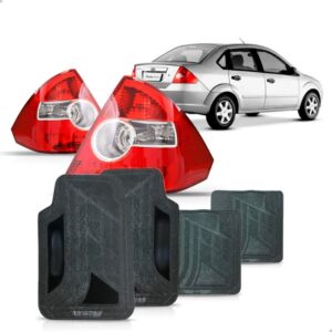 Par Lanterna Fiesta Sedan 2005 A 2010 + Jogo Tapete Pvc Vermelho